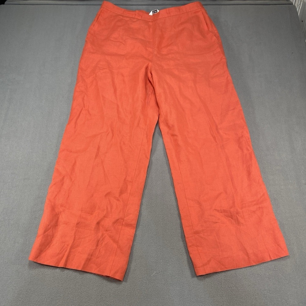 Talbots Womens 14P Pants 100% Linen Coral Orange Wide Leg Summer Coastal